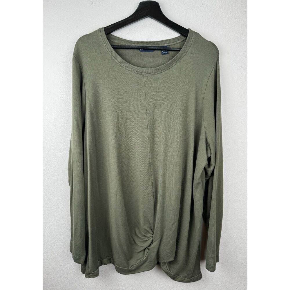Lands End Top Blouse Womens Size 2X Green Long Sleeve Stretch Workwear Casual